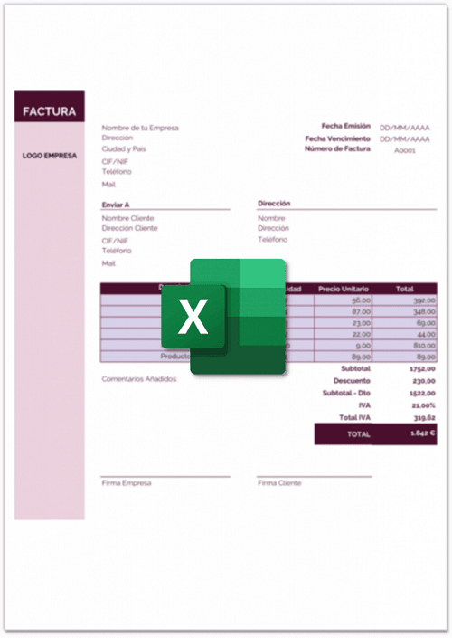 ejemplo de plantilla de factura de autónomo en Excel