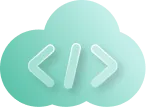 Icono verde de una nube con código que representa el software no homologado.