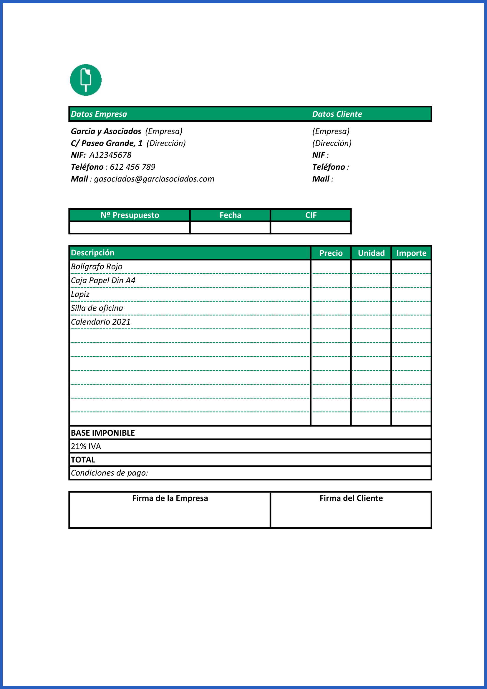 Plantilla De Presupuesto Para Descargar Gratis Varios Formatos