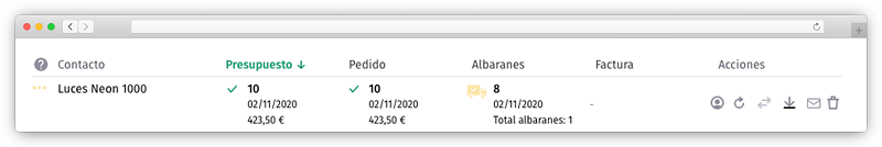 interface de la funcionalidad de documentos comerciales del software de Quipu
