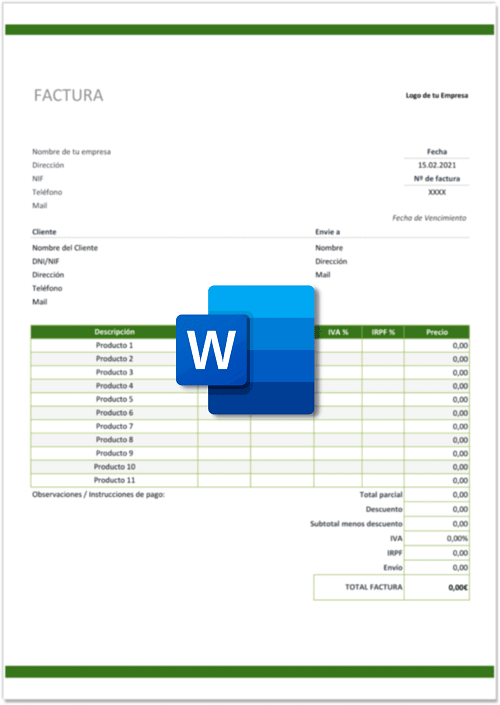 Interpersonal flota Margarita Plantillas de factura en Excel, Word y PDF [GRATIS]