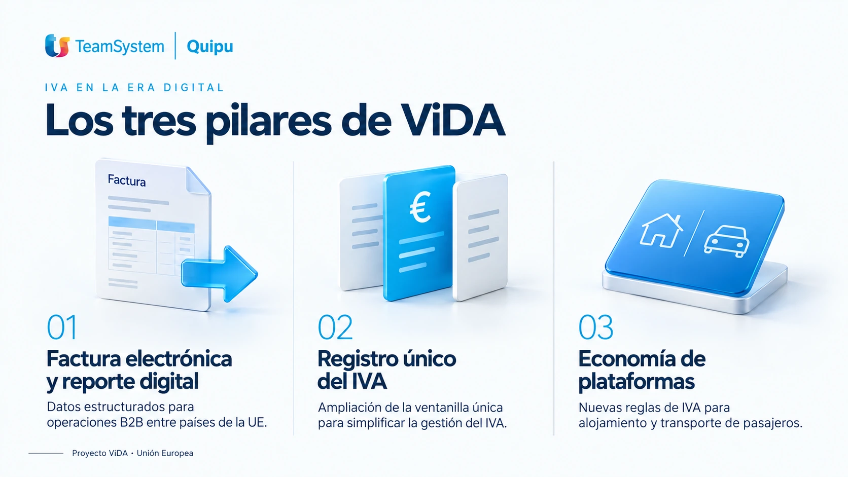 Los tres pilares de ViDA: factura electrónica y reporte digital, registro único del IVA y economía de plataformas